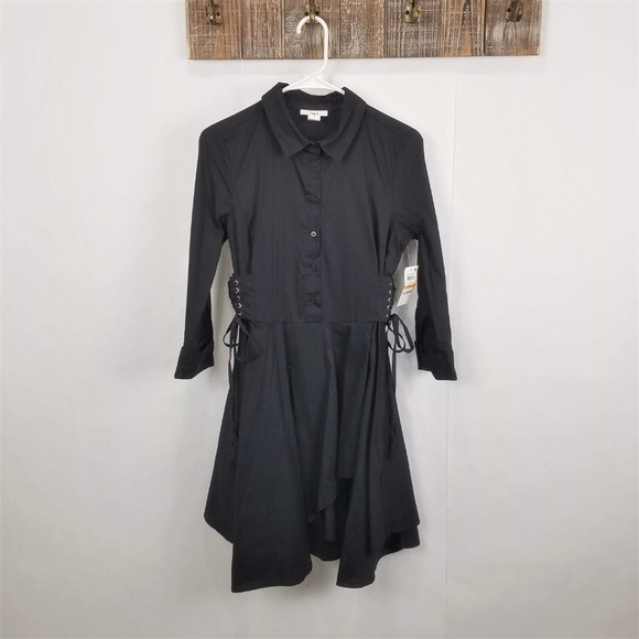 Bar III Dress Womens Small Black Half-Button Flounce Shirt Mini - Picture 2 of 7